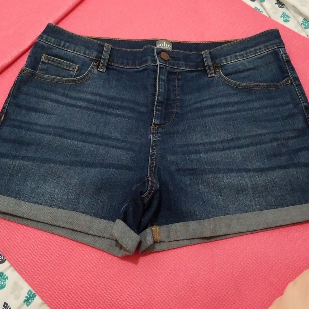 Soho NY Women Shorts Cuffed Denim Blue Distressed